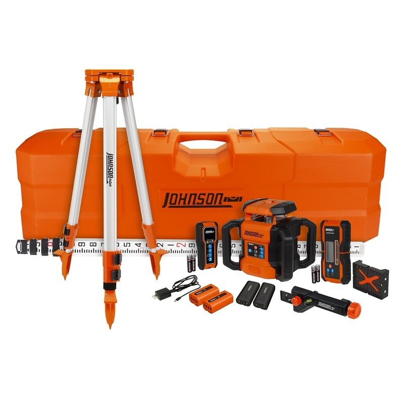 JOHNSON JRT300-RDHV-S Self-Leveling Red Dual Slope Rotary Laser Remote & Tripod