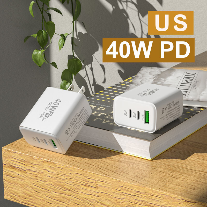 For iPhone 15 Pro Max iPad Fast Charger 40W Double PD USB C Adapter Type C Cable