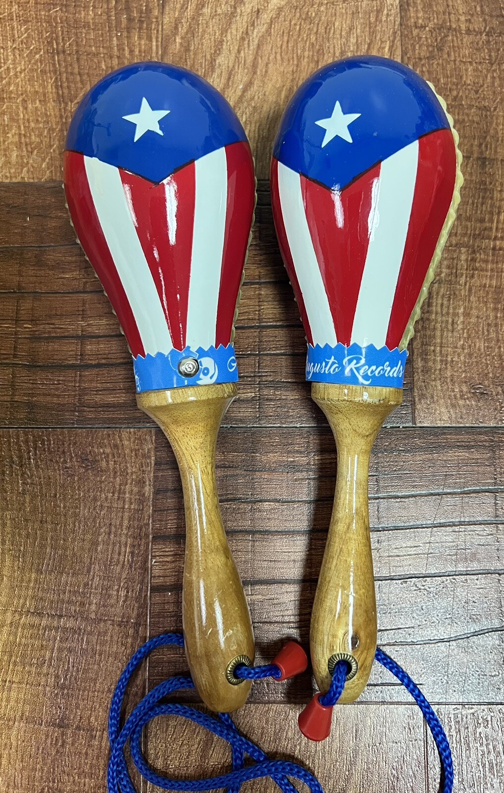 Leather Mini Maracas With Puerto Rico Flag Design  Maracas De Cuero Mini 8.5”
