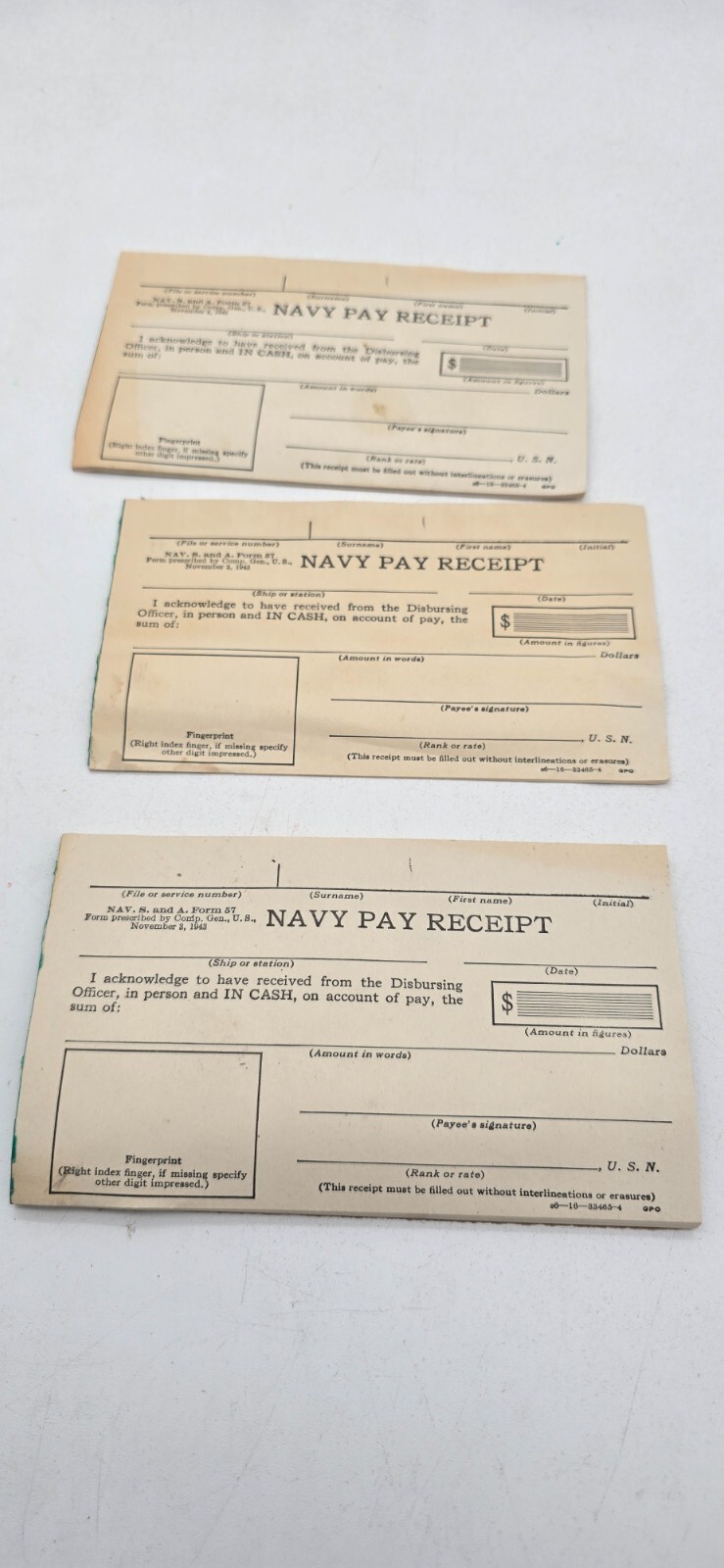 WWII US Navy Pay Voucher Receipt Never Used 1943 WW2 PAD FULL!