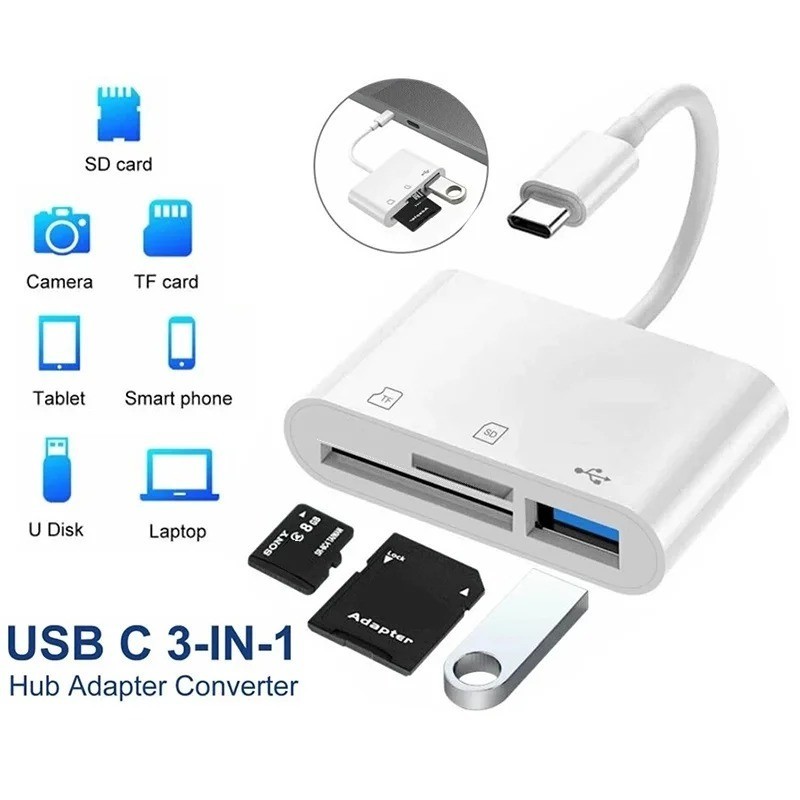 USB C 3 in 1 Hub Converter Type-C Adapter SD Card Reader For MacBook Pro Laptop