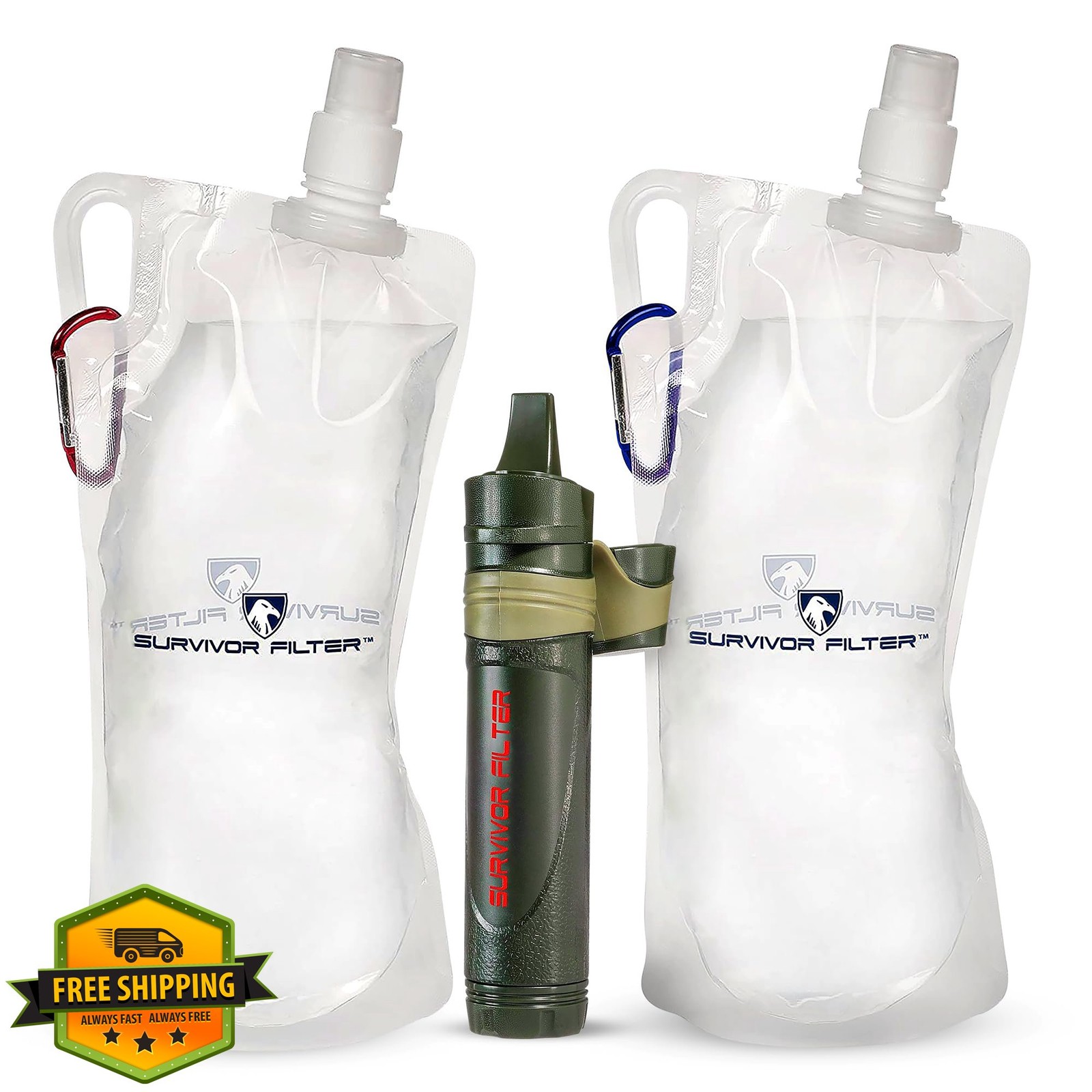 Survivor Filter Squeeze Water Straw 2 Bottles 0.05 Micron Filter