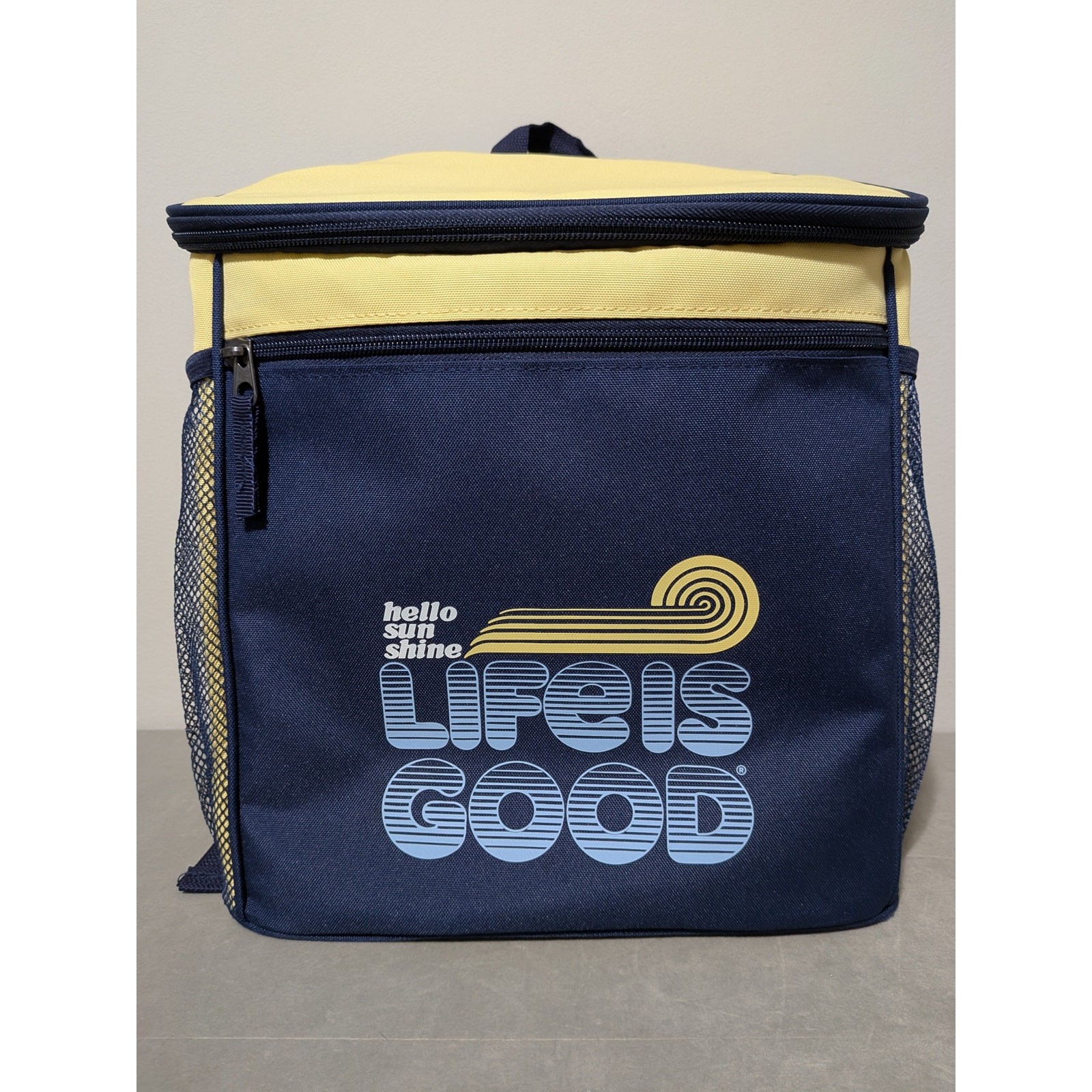 Life Is Good Hello Sunshine Insulated Cooler Backpack 30 Can Navy Yellow