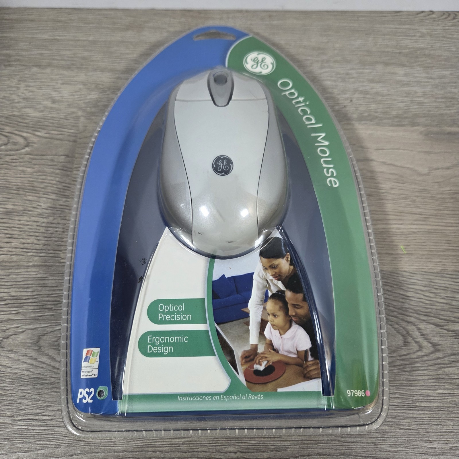 New GE Optical Mouse Wired Model 97986, Grey Ergonomic Quiet, Scroll Wheel