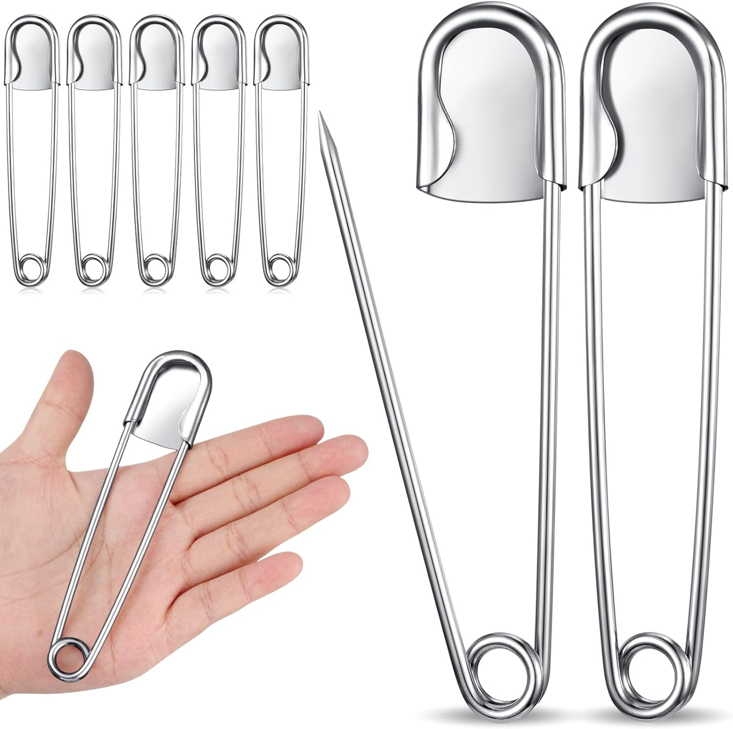 5 Pcs Large Safety Pins 5 Inch Jumbo Stainless Steel Safety Pins Heavy Duty Huge