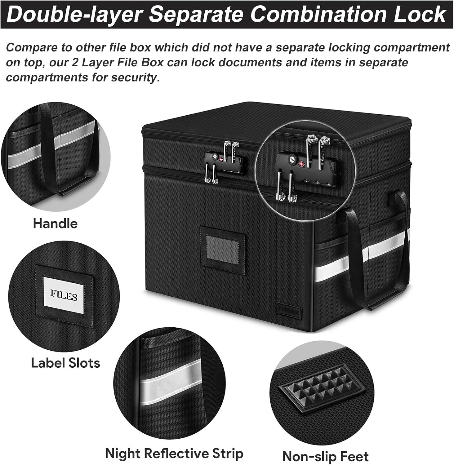 Fireproof File Oganizer with Lock, 2 Layer Fireproof Document Storage Box | P...