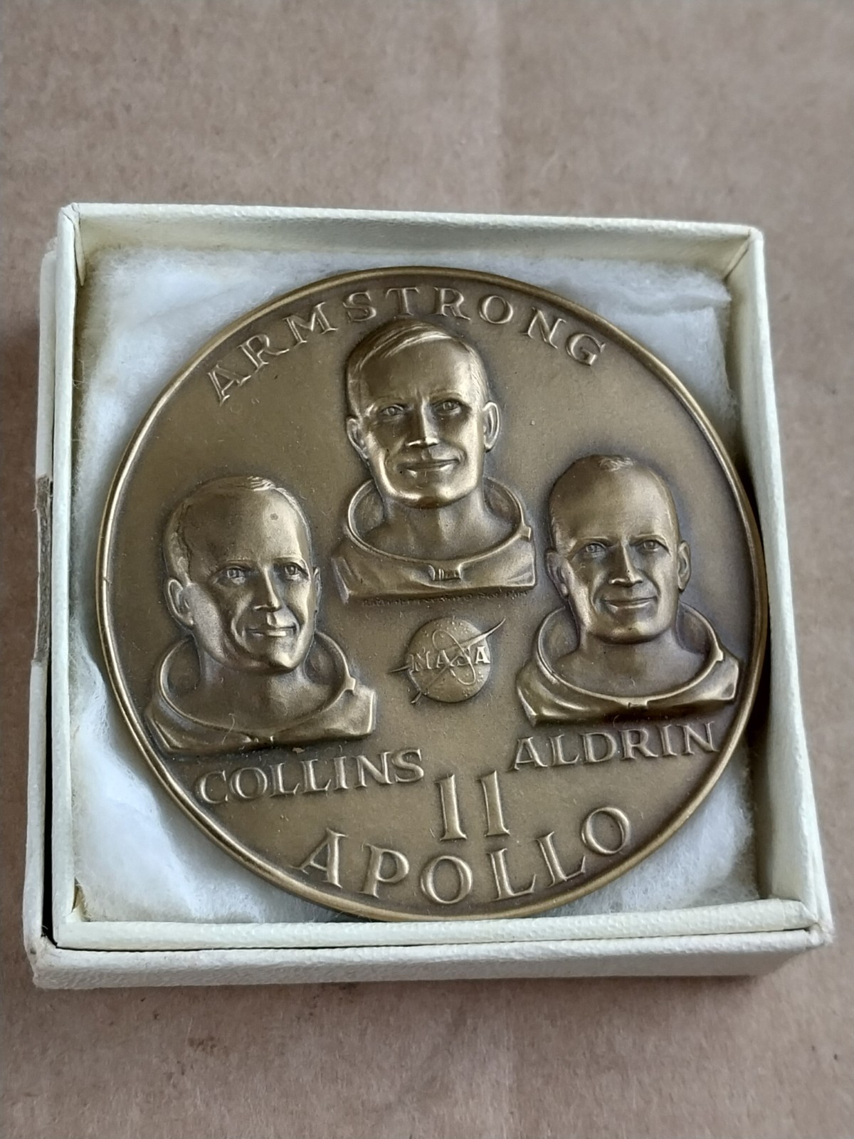 Vintage Apollo 11 Lunar Landing Bronze Medallion 2.5" Medallic Art Co Box