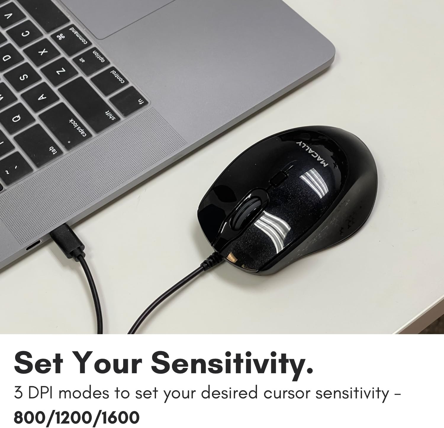 Macally USB C Mouse Wired - Precise, Comfortable, and Quiet - Type C Mouse for M