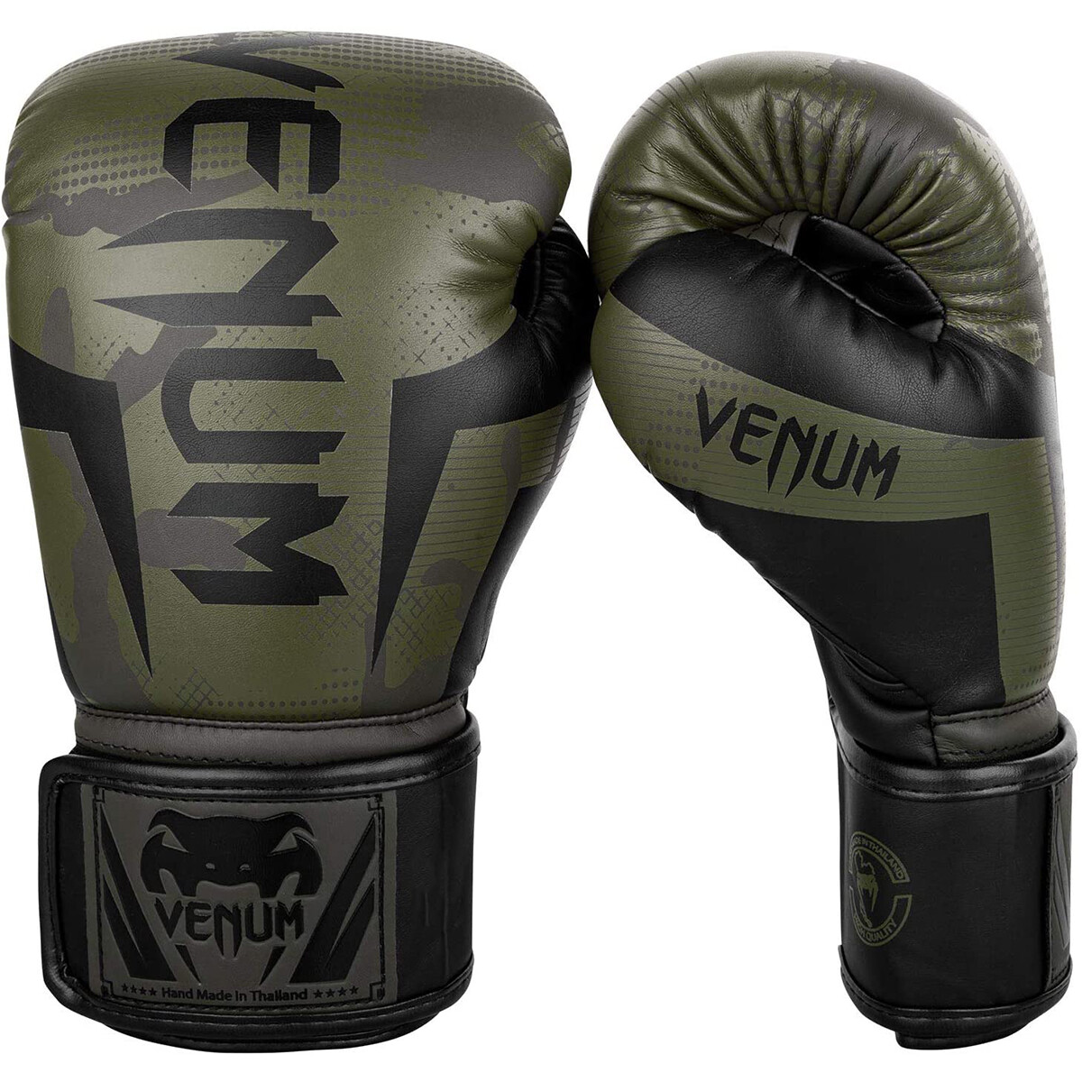 Venum Elite Hook and Loop Boxing Gloves - Khaki/Camo