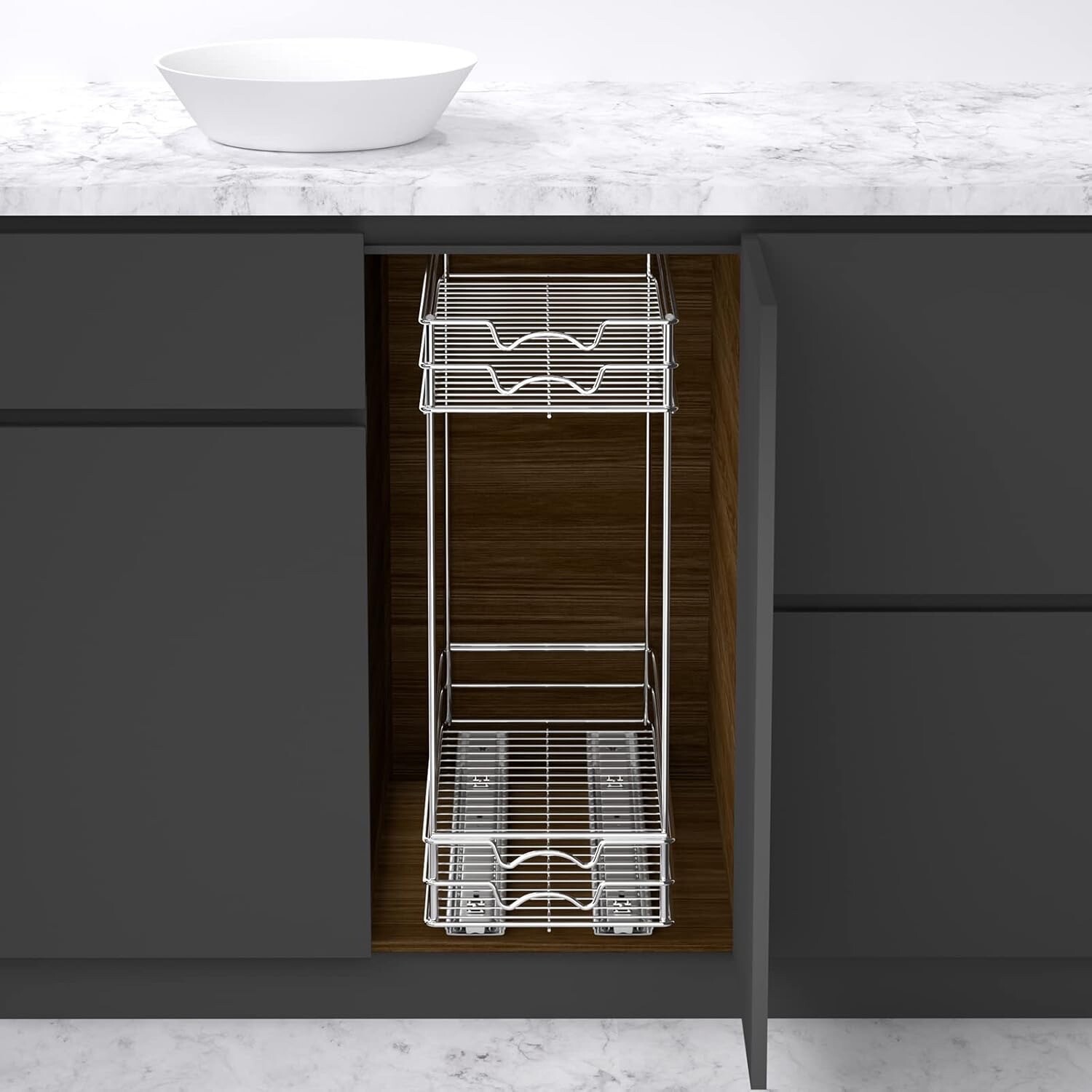 2 Tier Kitchen Cabinet Pull Out Shelf and Drawer Organizer Slide Out