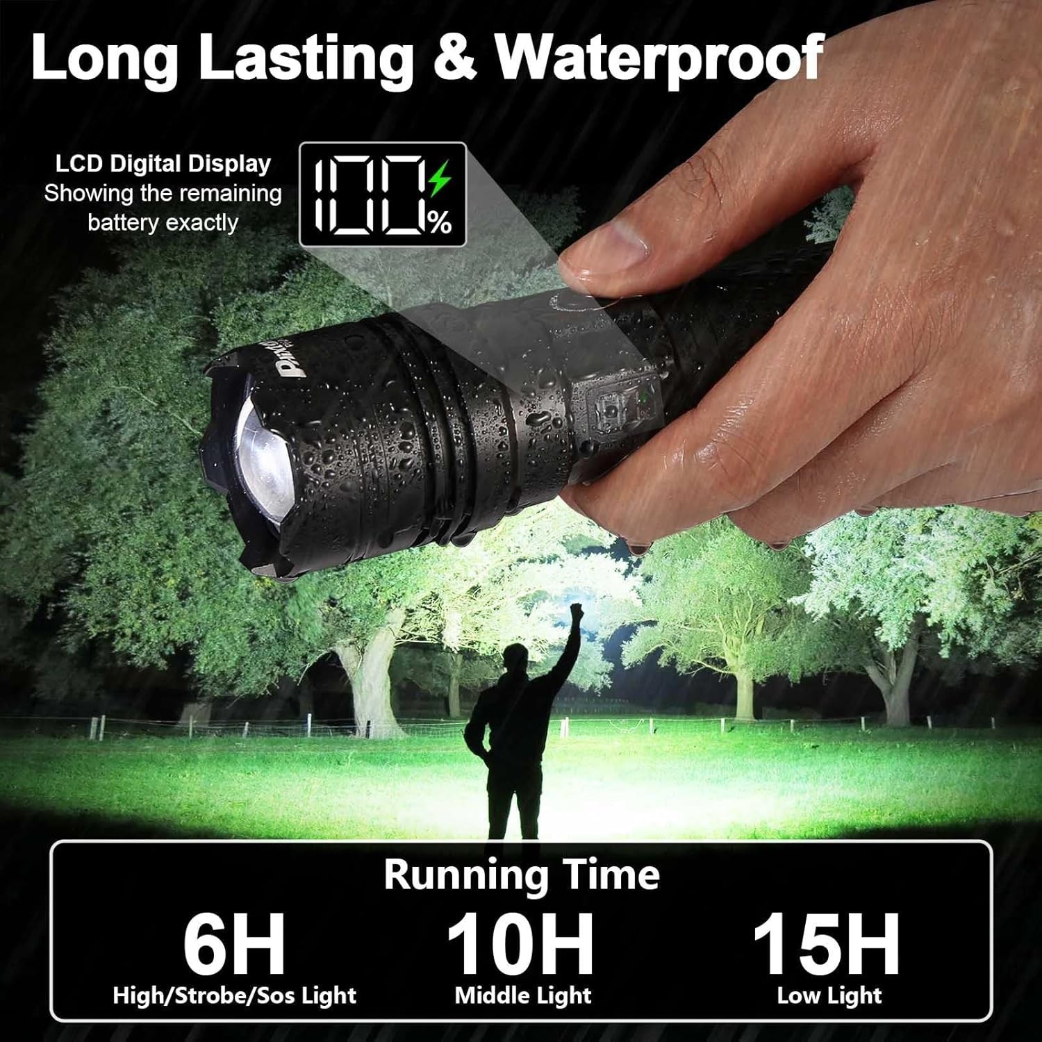 SKYFIRE 1500000LM LED Flashlight Rechargeable Zoom Fire Starter Waterproof