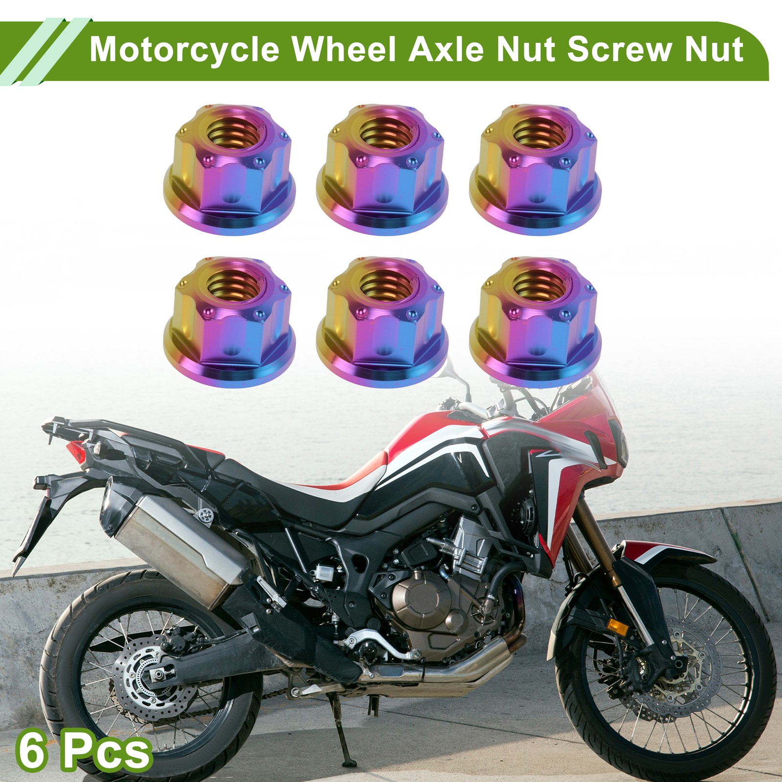 M6x1.0 Motorcycle Wheel Axle Nut Screw Nut Bright Candy for Car/Motorcycle 6pcs
