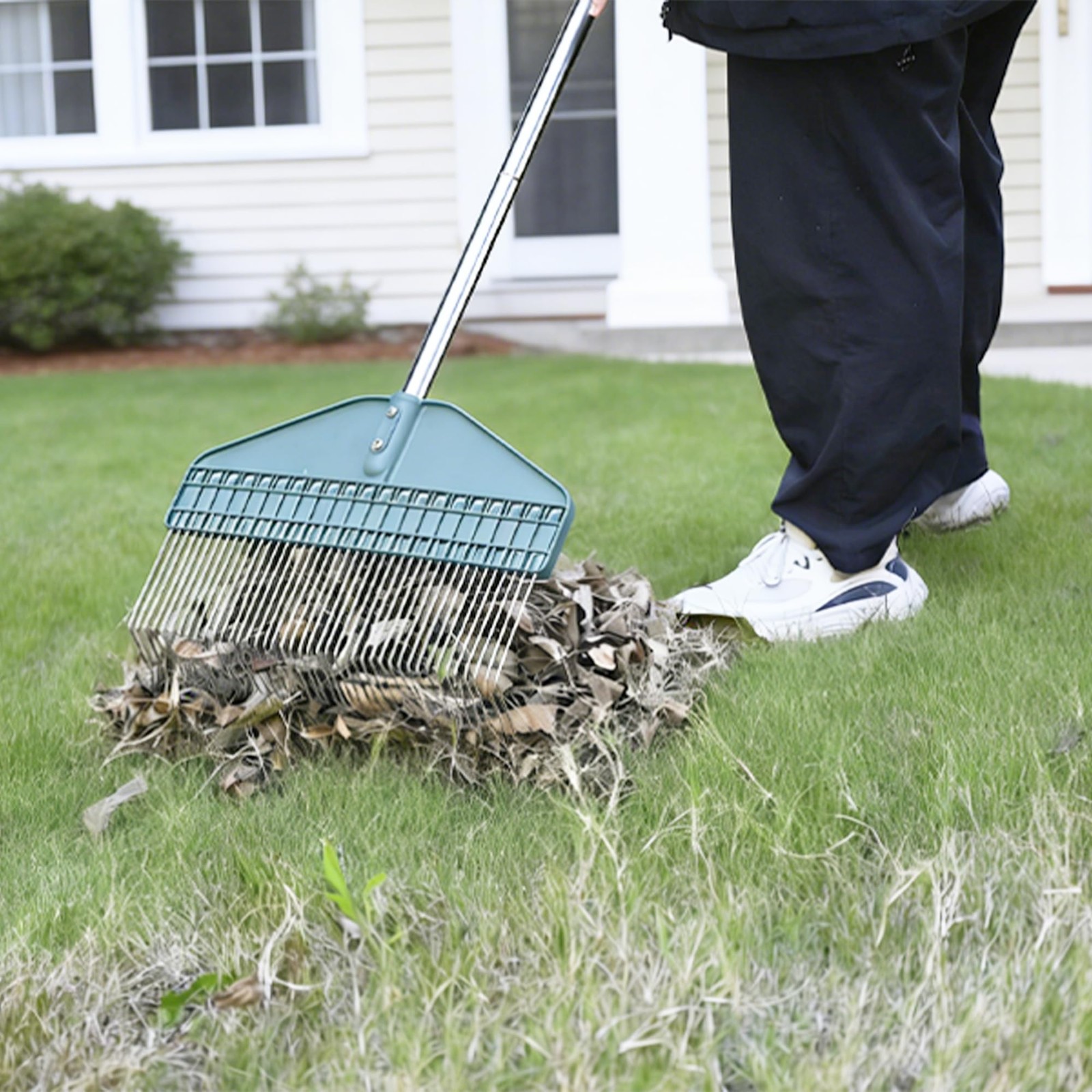 Adjustable Thatch Rake, 66" Handle, 17" Dethatcher for Lawn, Garden & Patio