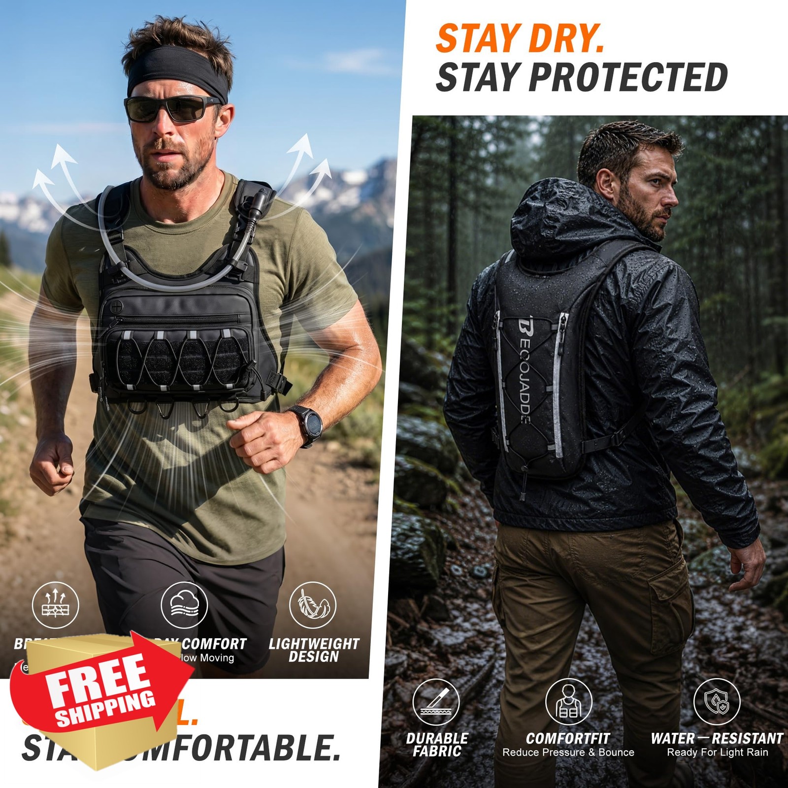BECOJADDE Running Vest Black Hydration Pack 2L