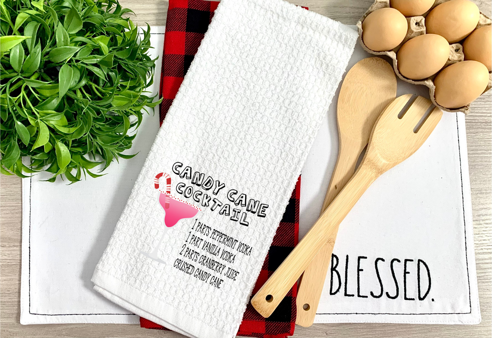 Candy Cane Cocktail, Waffle Weave Dish/Tea Towel, Micro Fiber, 16x24" (T191)