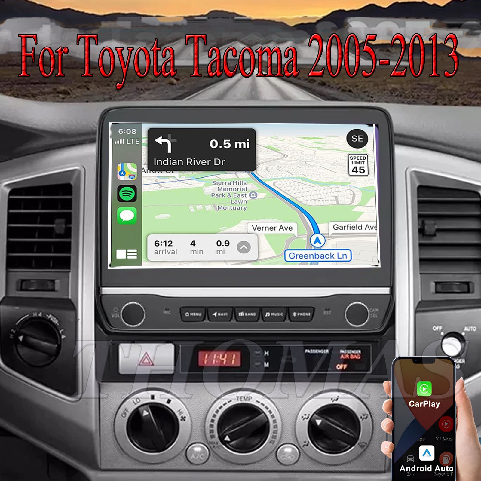 Android 15 Carplay 10'' Car Stereo Radio GPS Navi BT For Toyota Tacoma 2005-2013