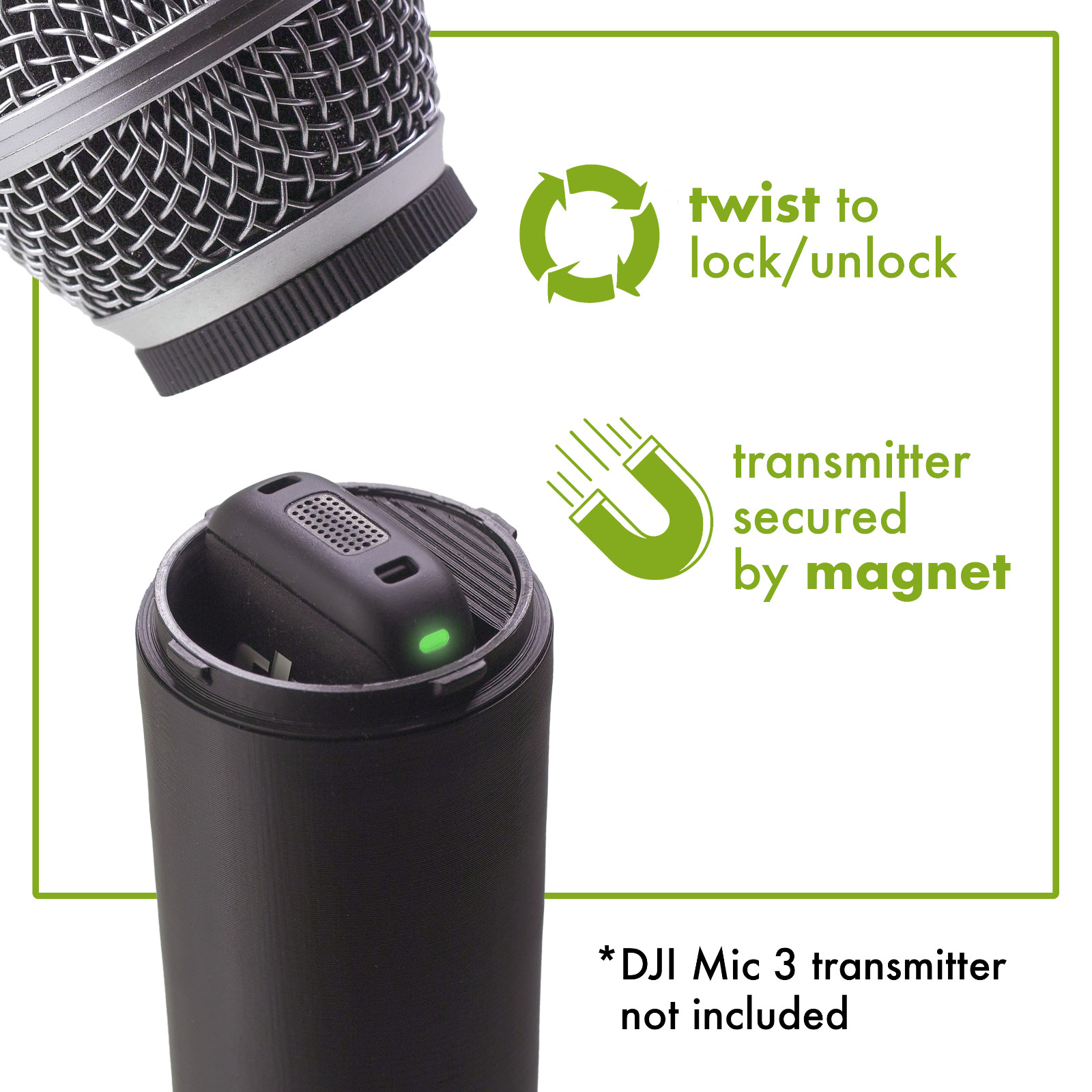Pro Handle for DJI Mic 3 - Metal Grille Microphone Interview Handheld Adapter