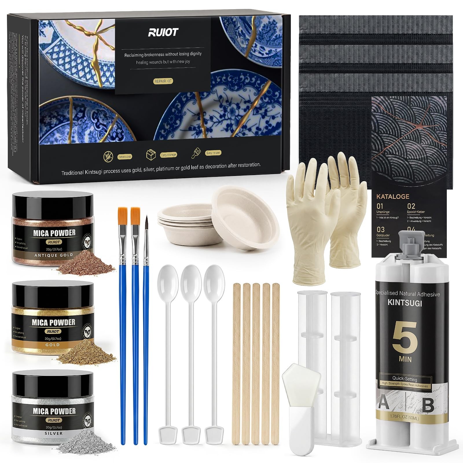 Kintsugi Repair Kit, 3 Color Kintsugi Kit to Repair Ceramic, Jade, Glass. Per...