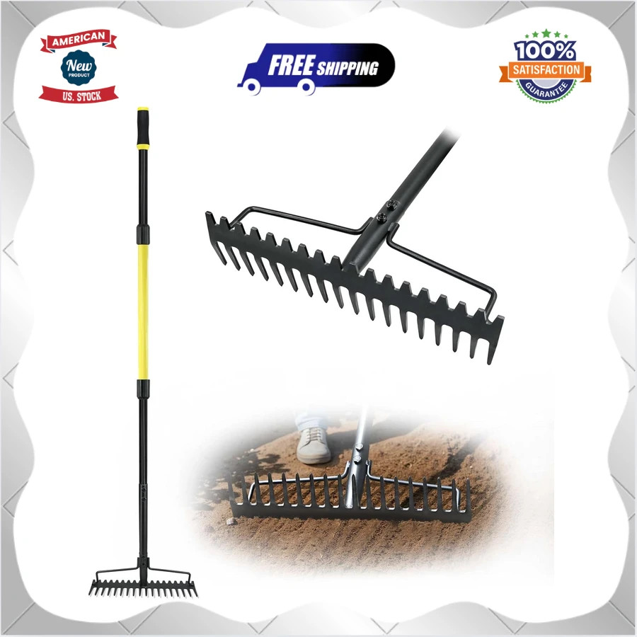 Jardineer 18 Tine Heavy Duty Bow Rake 59 Inch Steel Garden Rake for Landscaping