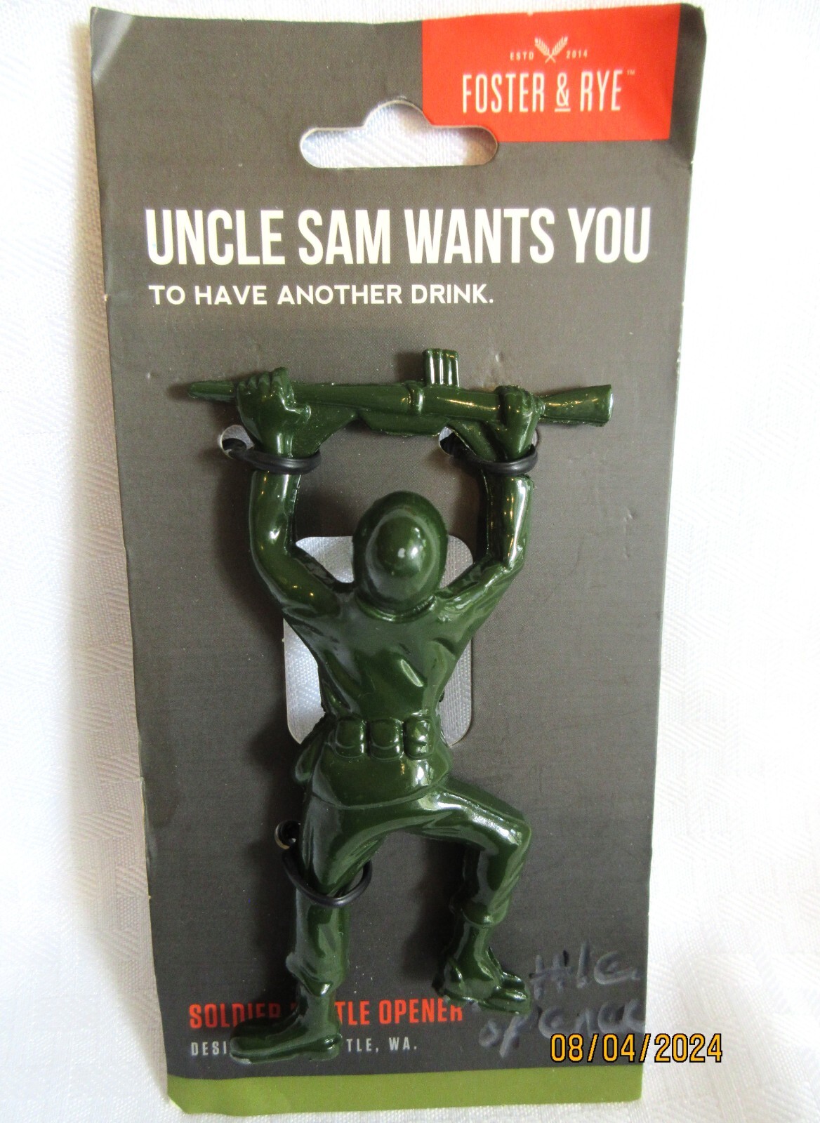 NEW Green Enamel ARMY SOLDIER Metal BOTTLE OPENER Military by Foster & Rye