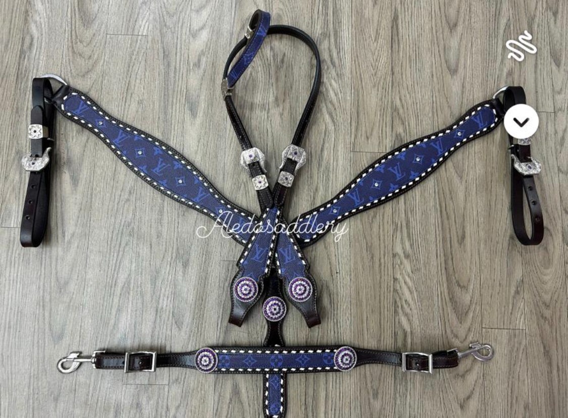 Western Leather Tack Set of headstall and Breast Collar Collar