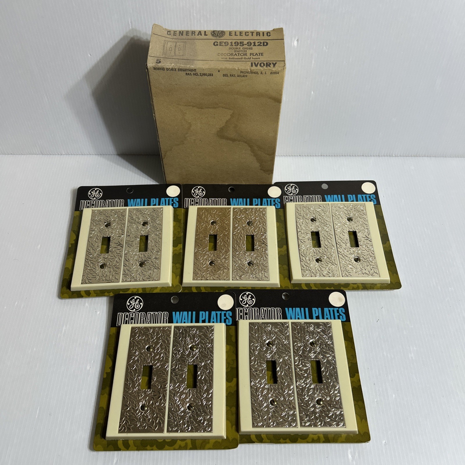 5 VINTAGE Double Gang Switch WALL Decorator Plates Ivory  (GE) 70’s USA
