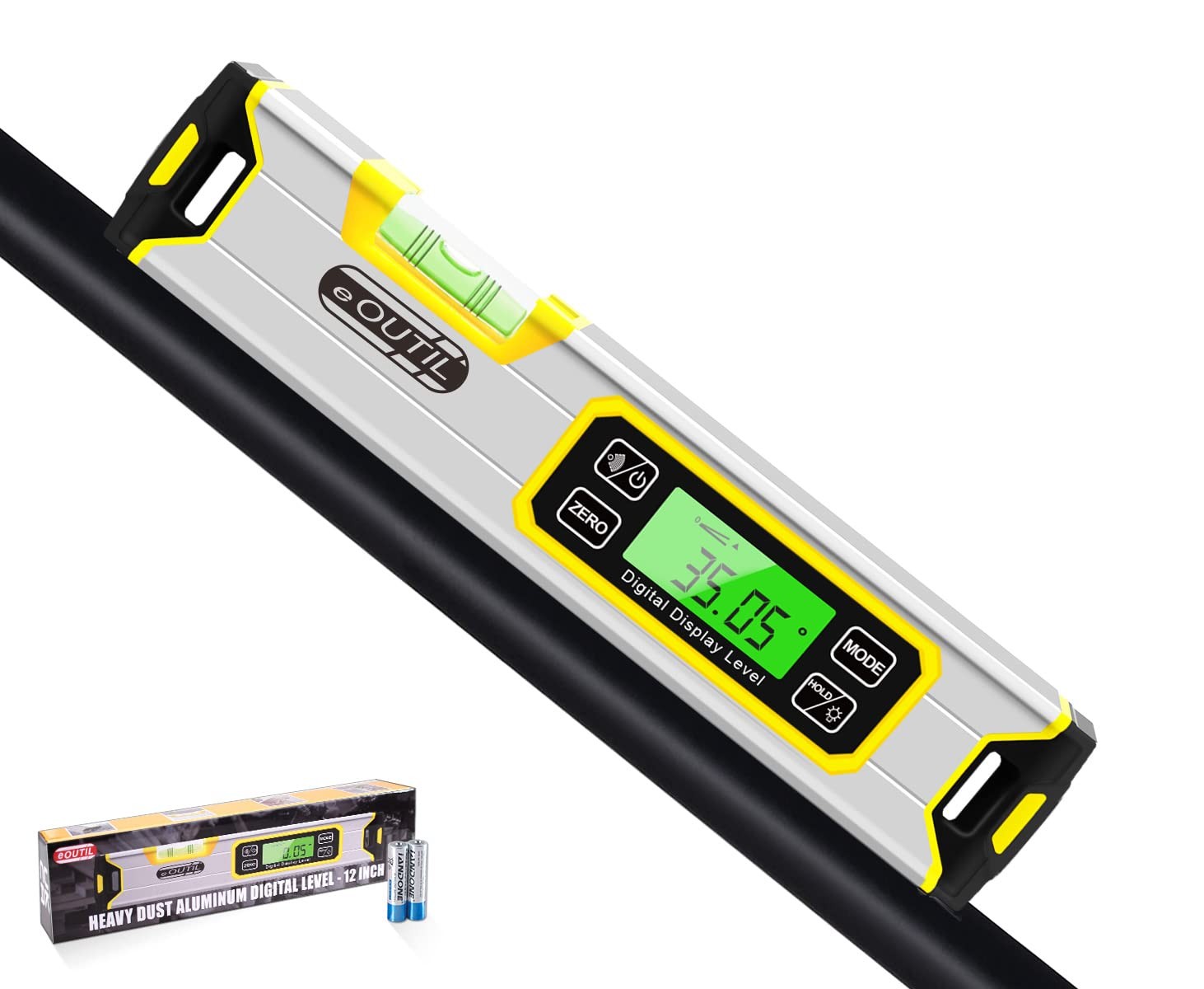 12 Inch Digital Level Protractor Electronic Angle Finder Magnetic Base Yellow