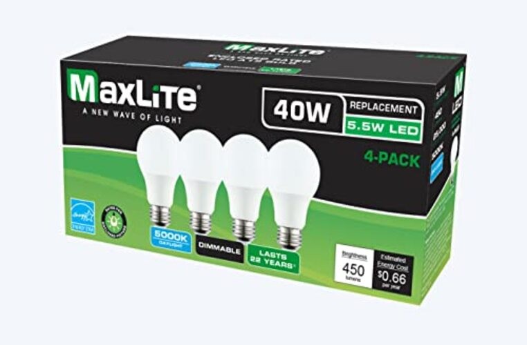 LED Enclosed Rated Omnidirectional A-Lamp, 5.5W DIM LED A19 5000K 4 Pack,