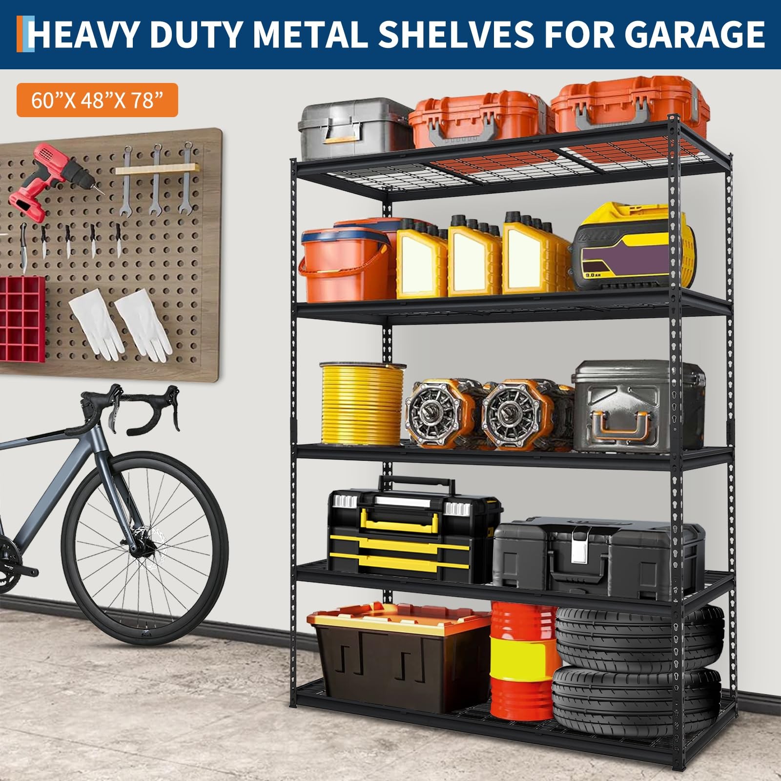 5-Tier Heavy Duty Garage Shelving Units Adjustable Storage Shelves 60x24 x78in
