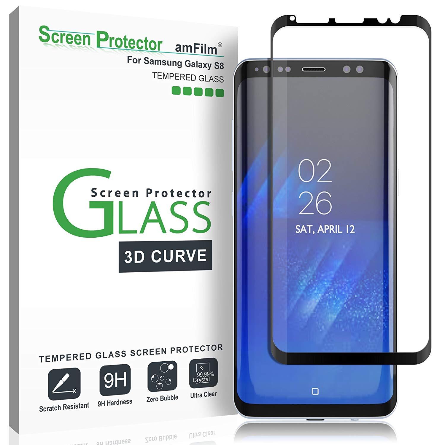 Samsung Galaxy S8 amFilm Full Cover Tempered Glass Screen Protector (Black)