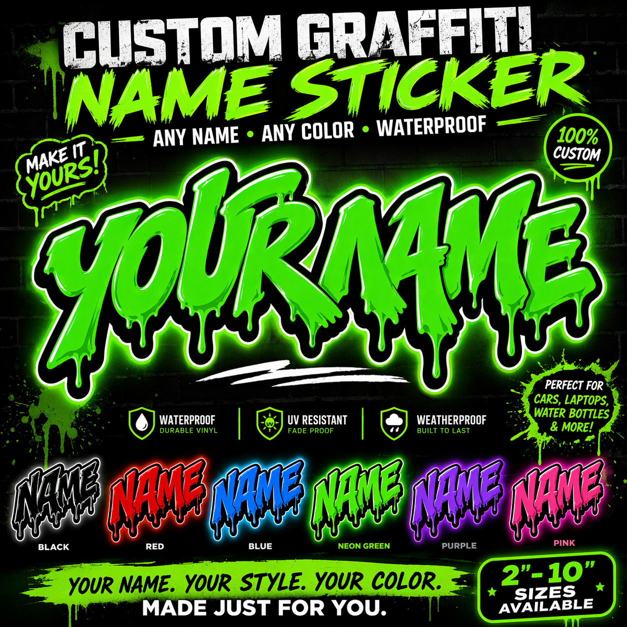 Custom Name Sticker Graffiti Personalized Decal Any Name Car Laptop