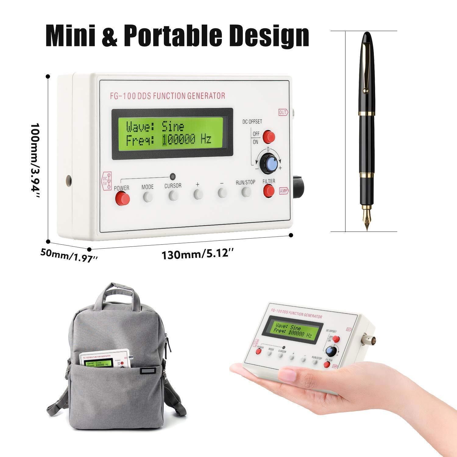 1Hz-500kHz DDS Function Generator Low Frequency Signal Generator FG-100