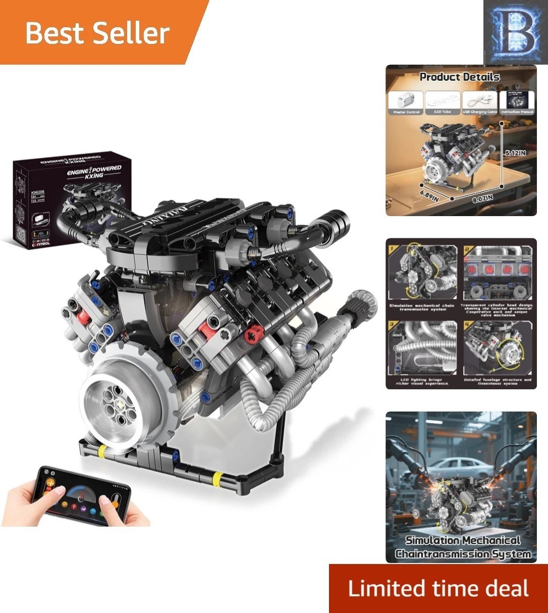 Collectible V8 Mini Engine Model Kit for Adults - Interactive STEM Building Set