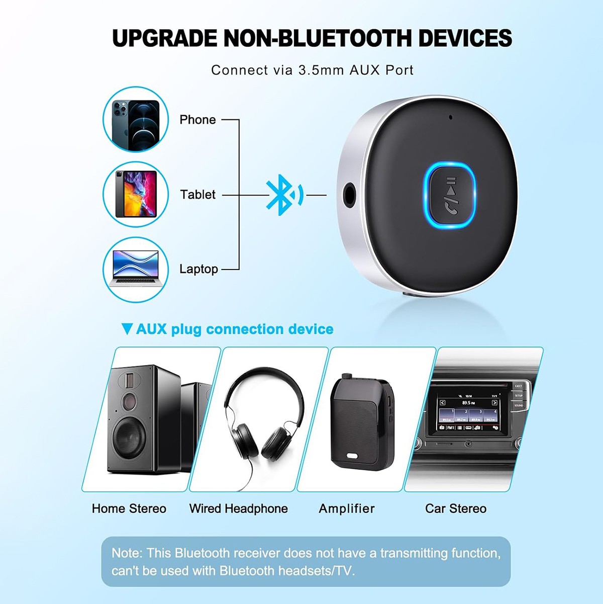 Aux to Bluetooth 5.1 Adapter 3.5mm Bluetooth Receiver Microphone for Car US SHIP