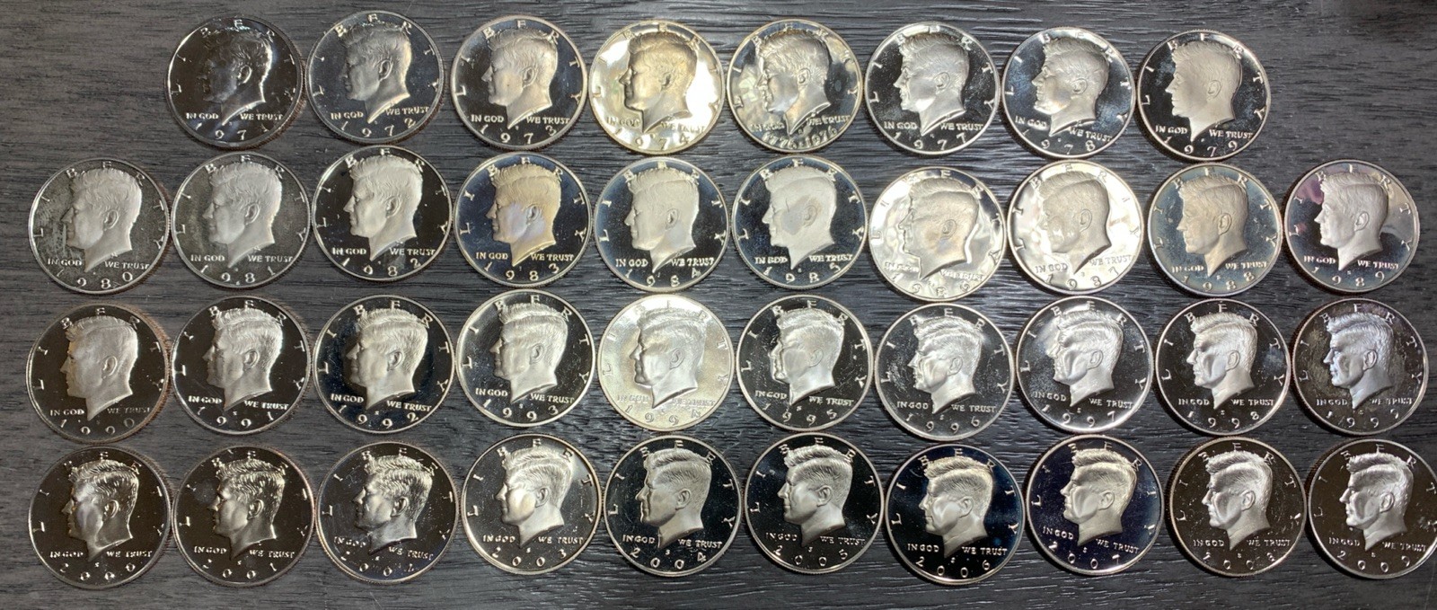 1971-S - 2009-S Impaired PROOF Kennedy Half Dollar Clad Coins 38 Coins From Sets