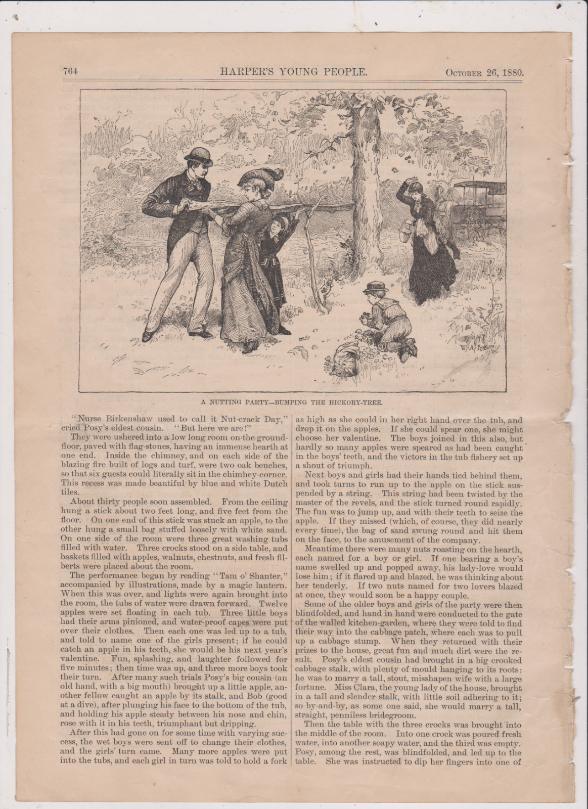 1880 Harper's young people  engraving nutting party  free shipping in USA