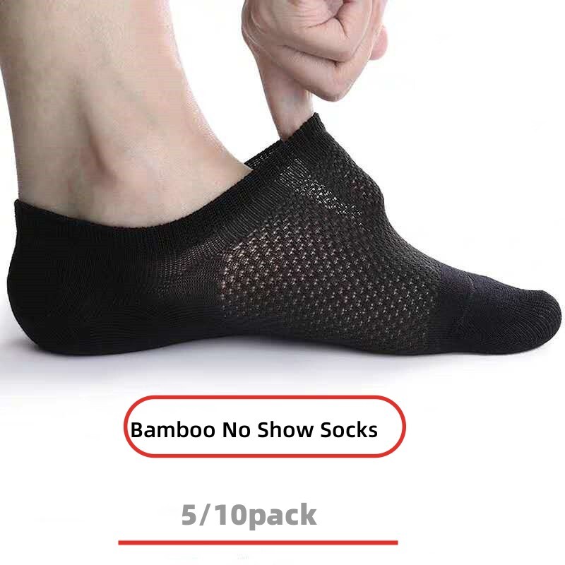 5/10 Pairs Bamboo No Show Nonslip Ankle Work Sport Breathe Mesh Solid Men Socks