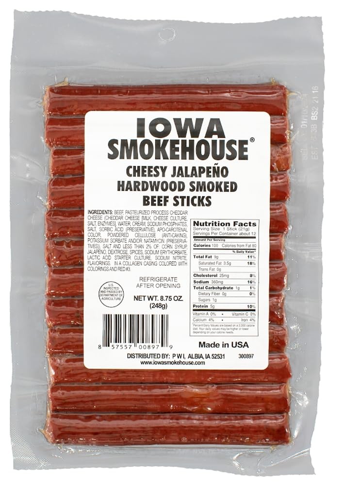 Cheesy Jalapeno Beef Sticks Hardwood Hickory Smoked Meat Sticks 8.75 Ounce (1...