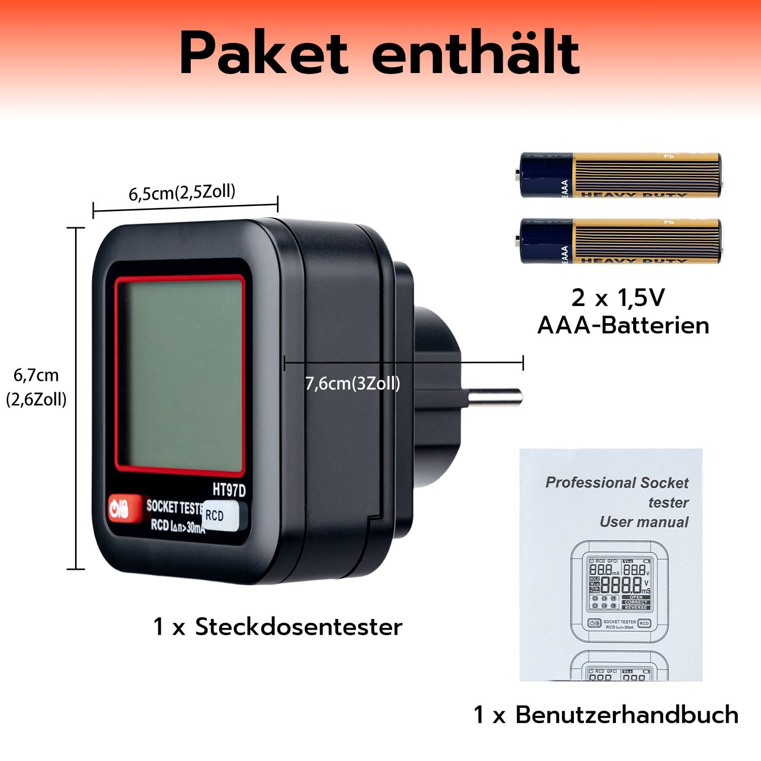 Socket Tester, Socket Tester with RCD Test and LCD Voltage Display, 6 Ar...