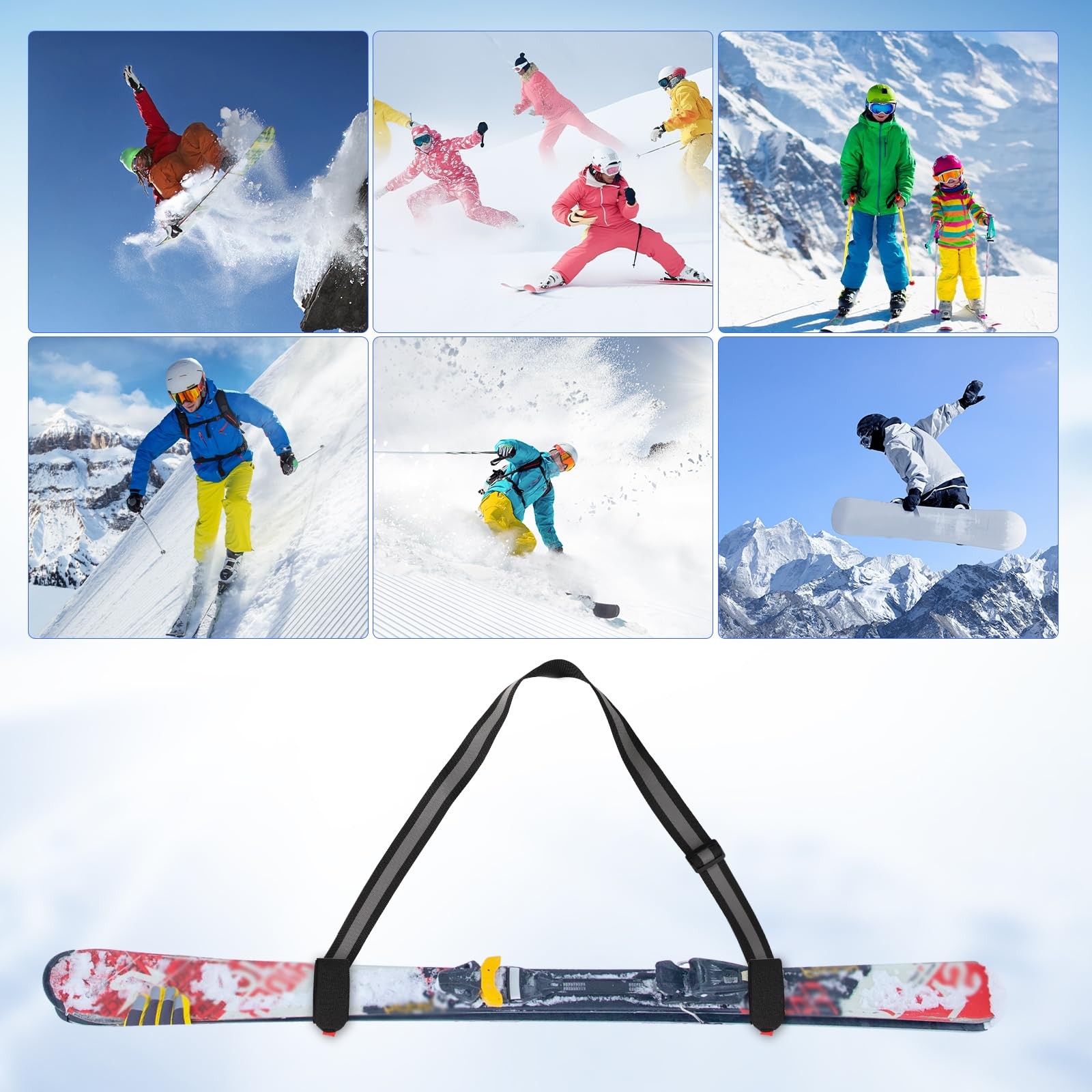 lasuroa 2pcs Ski Straps for Carrying, Adjustable Carrier Medium, Black
