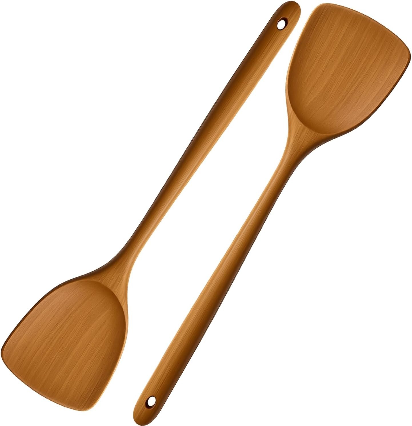 2 Pack Long Wood Cooking Spatula 14.75 in Non Stick Turner Heat Resistant 4080x2