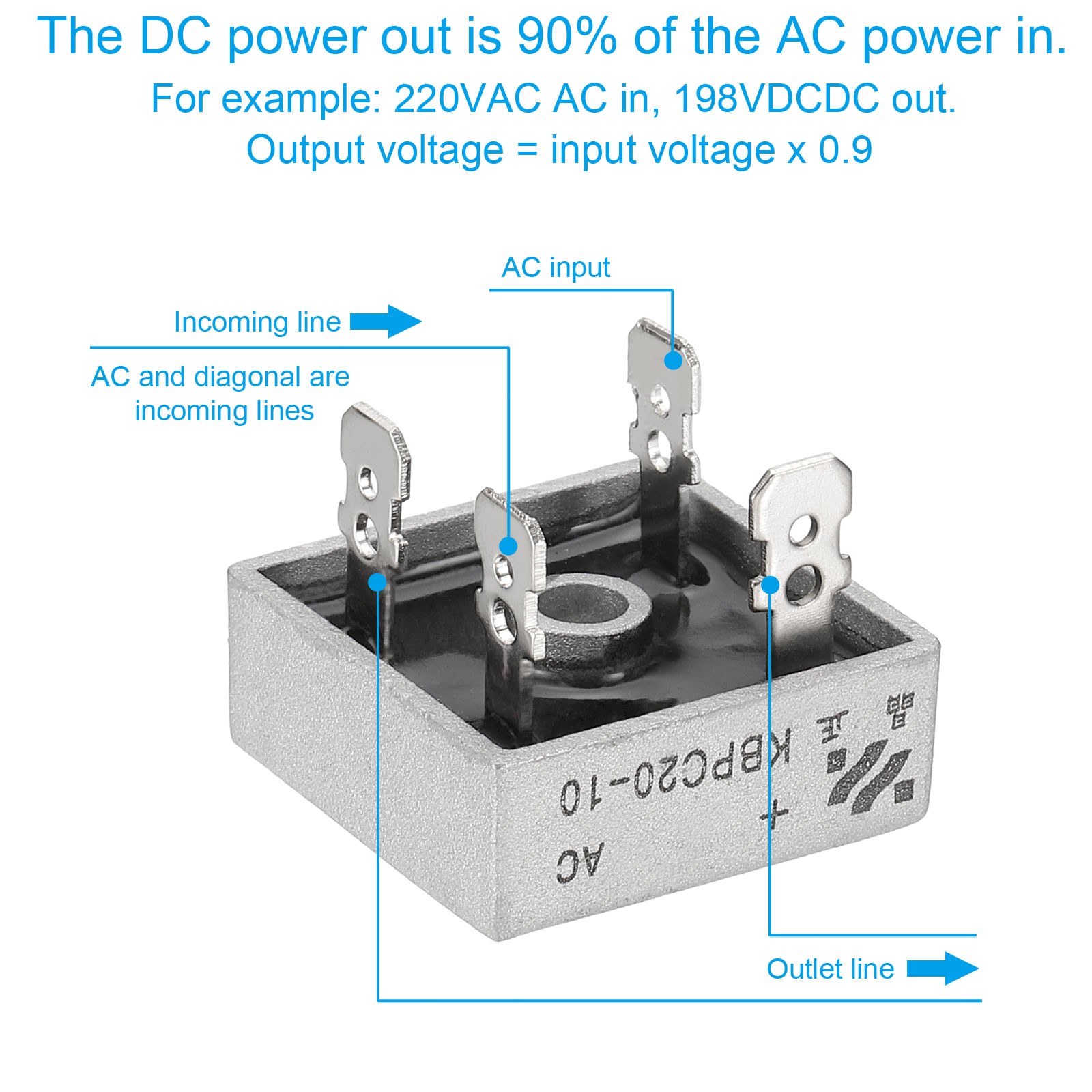 KBPC20-10 Rectifier Diode, 2 Pcs Bridge Rectifier 20A 1000V Diodes, White