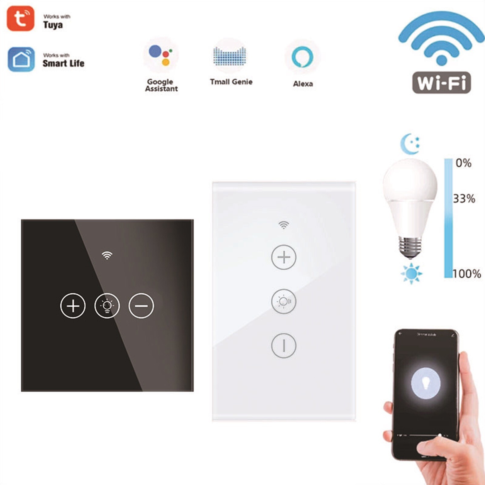 Tuya LED WiFi Smart Dimmer Light Switch in wall Remote Control ON/Off