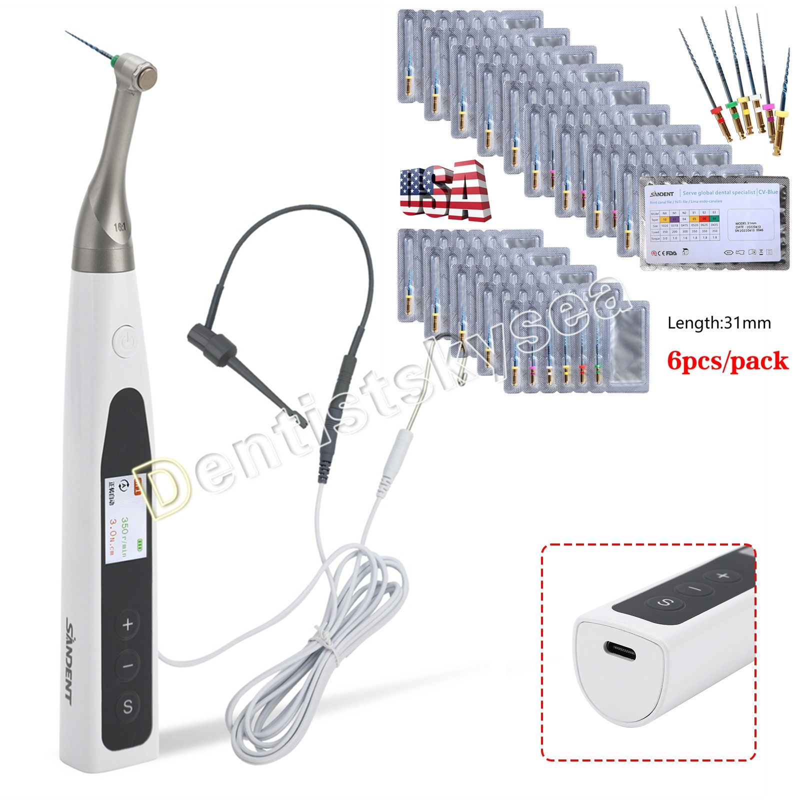 Dental LED Endo Motor Reciprocating Handpiece Apex Locator/Niti Files 31mm