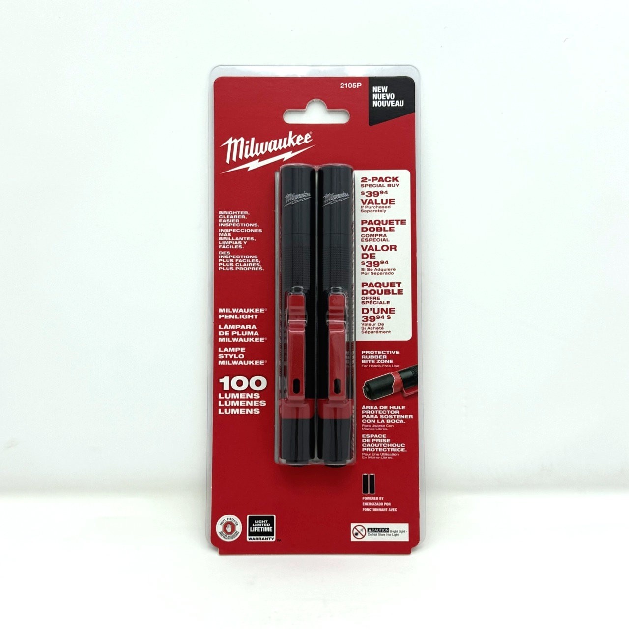 Milwaukee 2105P 100 Lumens Aluminum Pen Light Flashlight w/ Clip 2-Pack