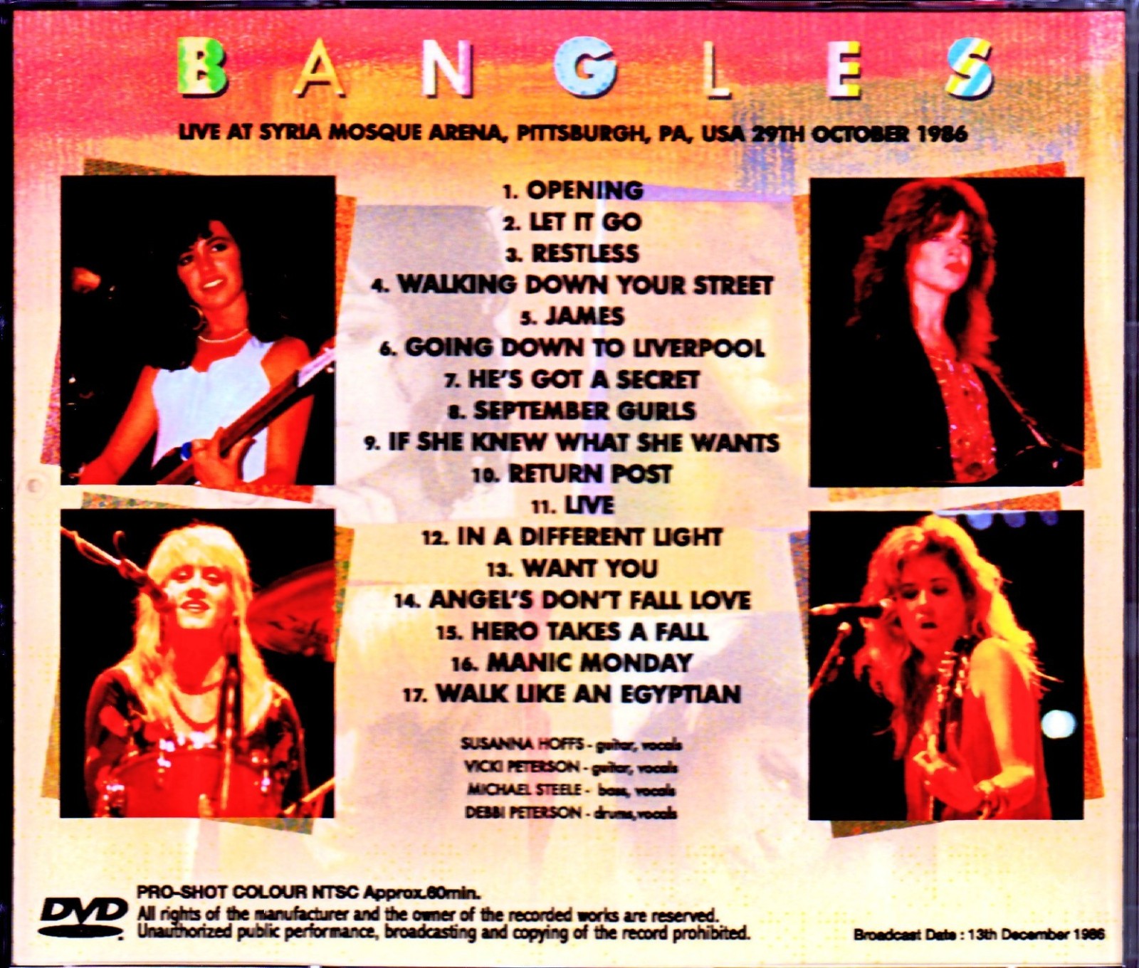 THE BANGLES - Pittsburgh 1986 (1 DVD)