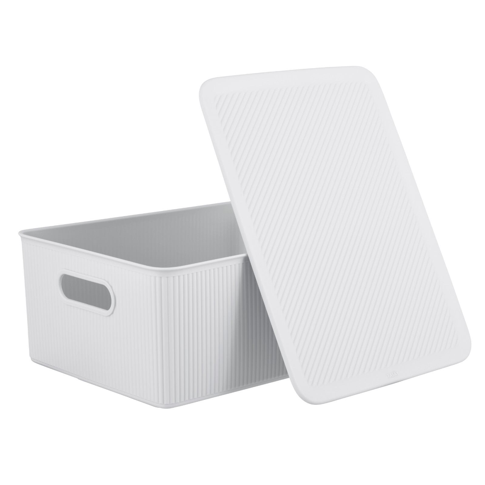 Superio 15L Medium White Smoke Ribbed Storage Bin with Lid, Plastic (2 Pack)