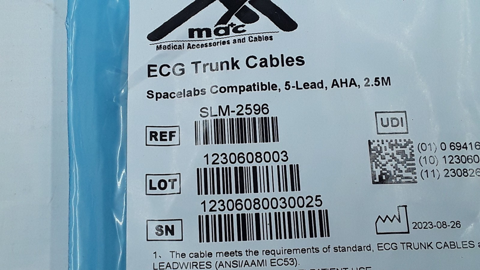 MAC ECG Trunk Cables Spacelabs Compat 5 Lead Trunk Cable AHA 2.5M REF SLM-2596