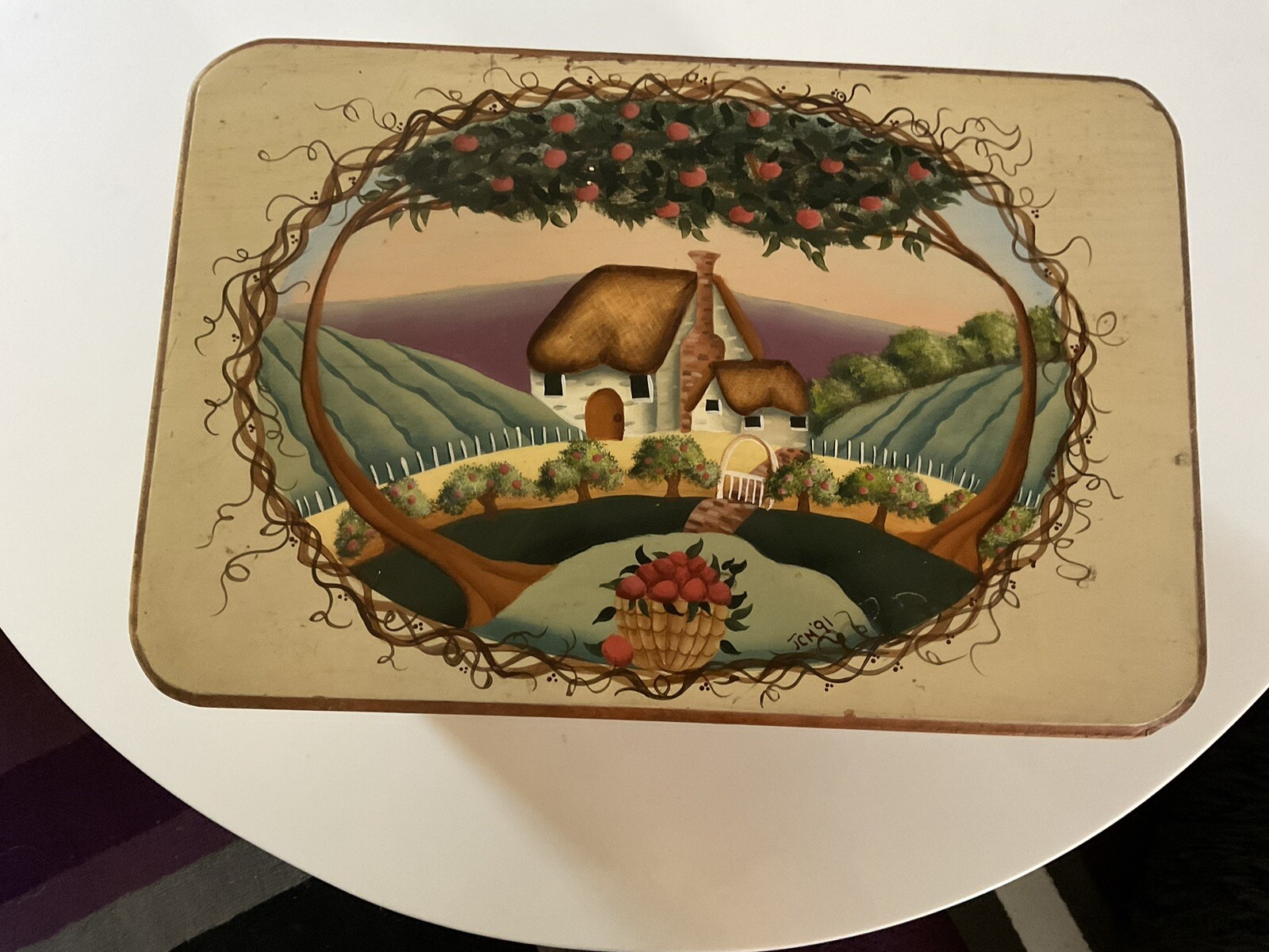 Painted Folk Art  Wooden Foot Stool