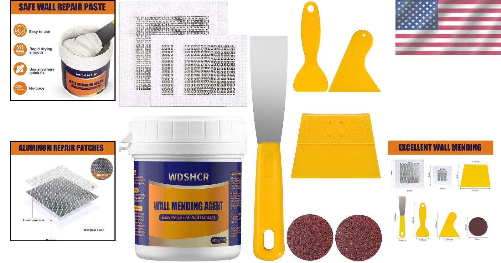 Drywall Repair Kit Wall Patch Spackle Paste Waterproof Fast Dry 8.5OZ